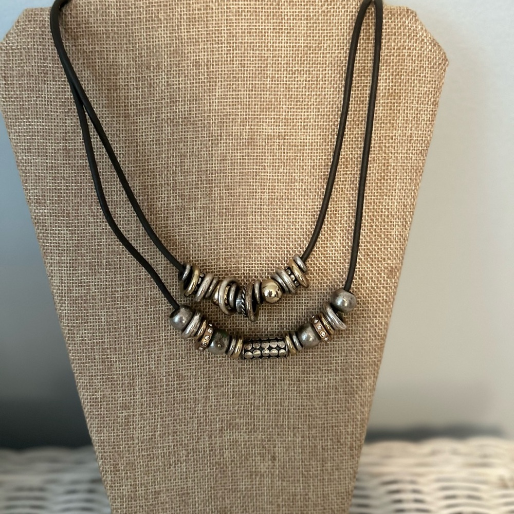 Elegant Black, Gold & Silver Beaded Necklace